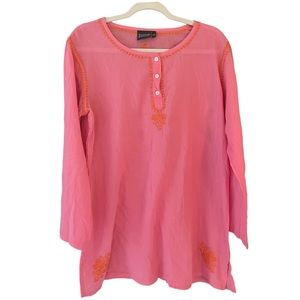Madison Mathews pink embroidered tunic L